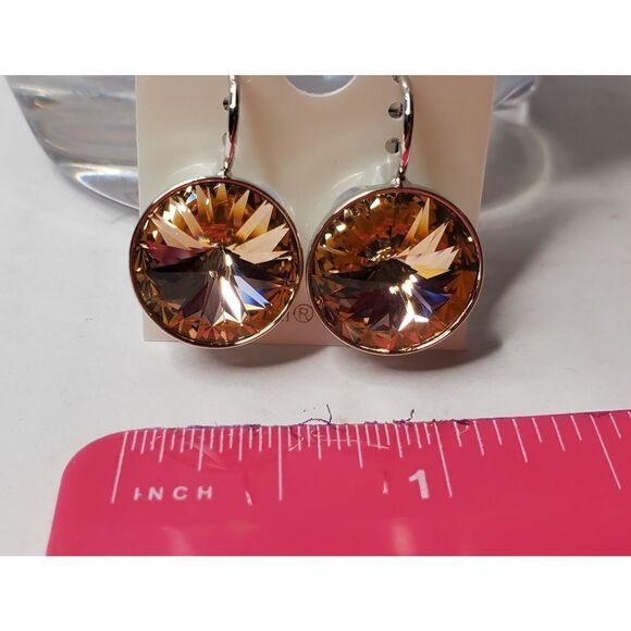 Swarovski Element Earrings Brown Round NWT! 15mm Wedding. Dangle Party Sparkling - Picture 2 of 5